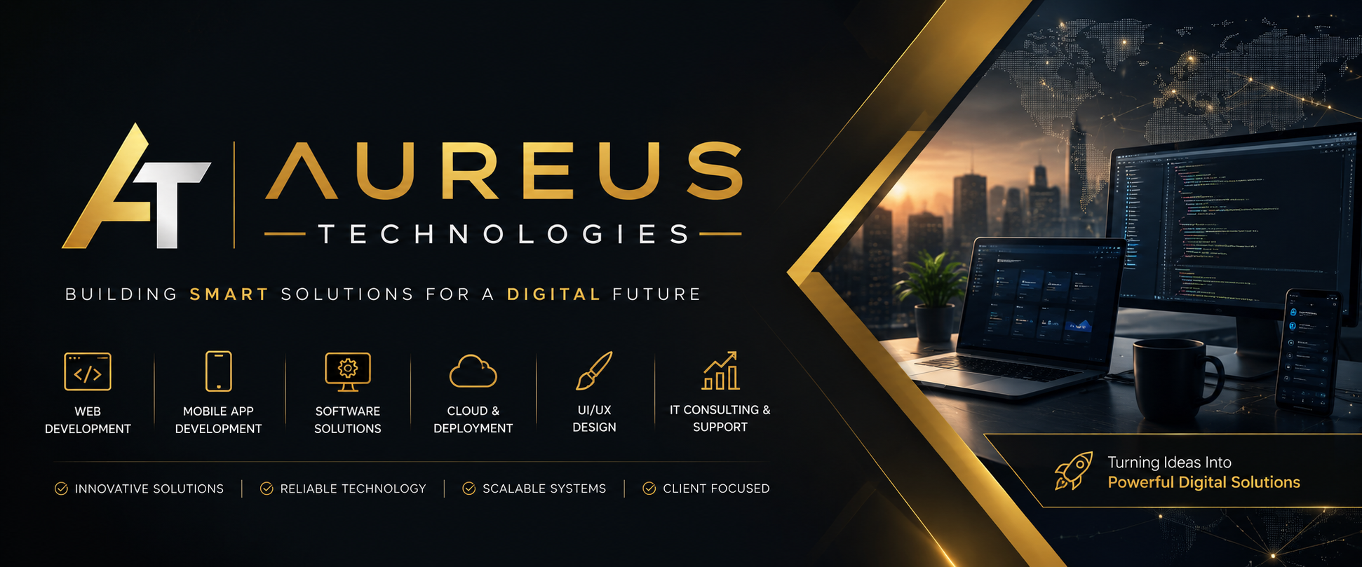 Modern technology workspace representing Aureus digital solutions